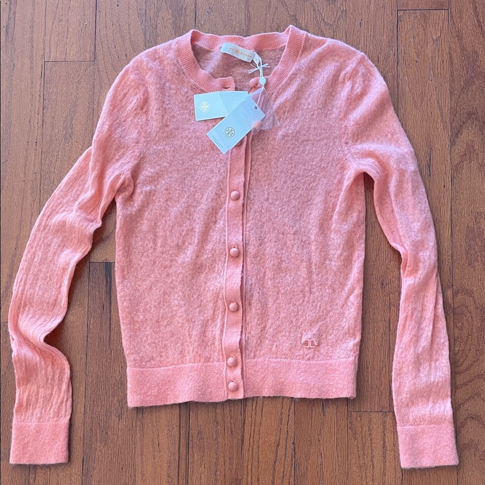 Tory Burch Coral Pink Button-Front Cashmere Blend Cardigan